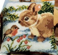 Vervaco 1200-662 Rabbit and Robin Cushion Front.jpg